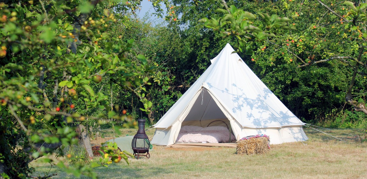 pre-pitched bell tent camping in Suffolk